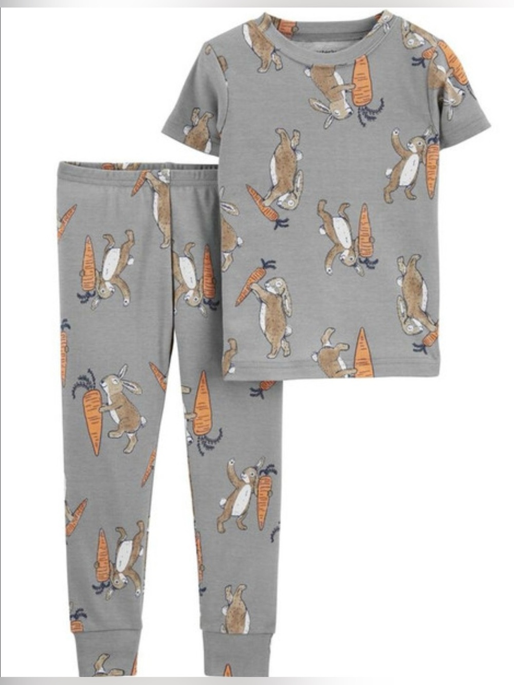 Carters|Baby gender neutral matching pj set-Grey Bunny & Carrot Print•••Novelty